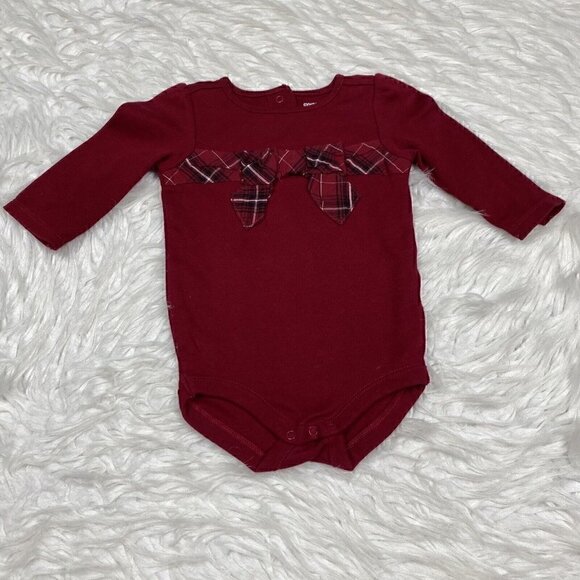GYMBOREE Baby Size 3-6 Months Bodysuit Shirt Top w/ Plaid Bow Holiday Christmas - Picture 1 of 6